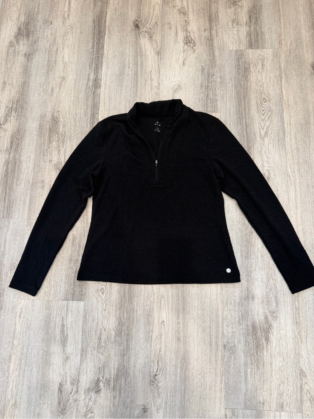 Apana Large Black Textured Quarter Zip Pullover Athletic Top